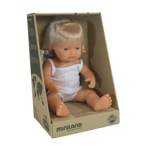 Miniland Doll -  Blonde Caucasian Girl, 38 cm